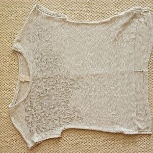 Chico's Knit Sweater Cap Sleeves, Mottled White, Gray, Silver & Embellished